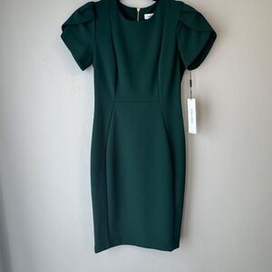 NWT Calvin Klein Green Tulip Sleeve Sheath Dress size 2 PETITE